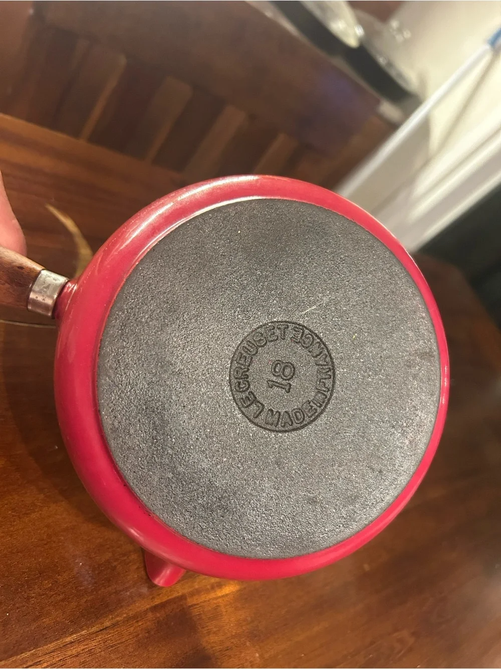 Le Creuset Red Enamel Pouring Saucepans with Wooden Handle